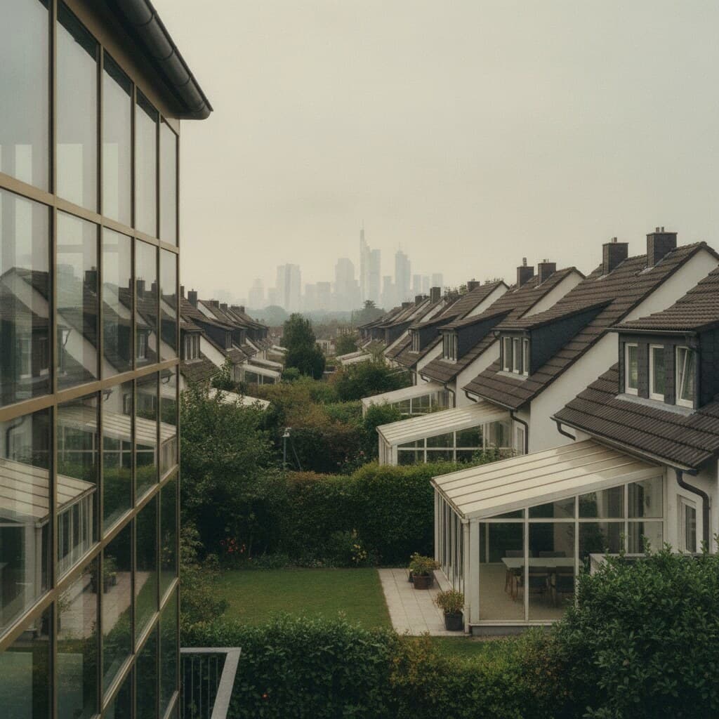 Blick über den Frankfurter Westen mit Einfamilienhäusern und Gärten
