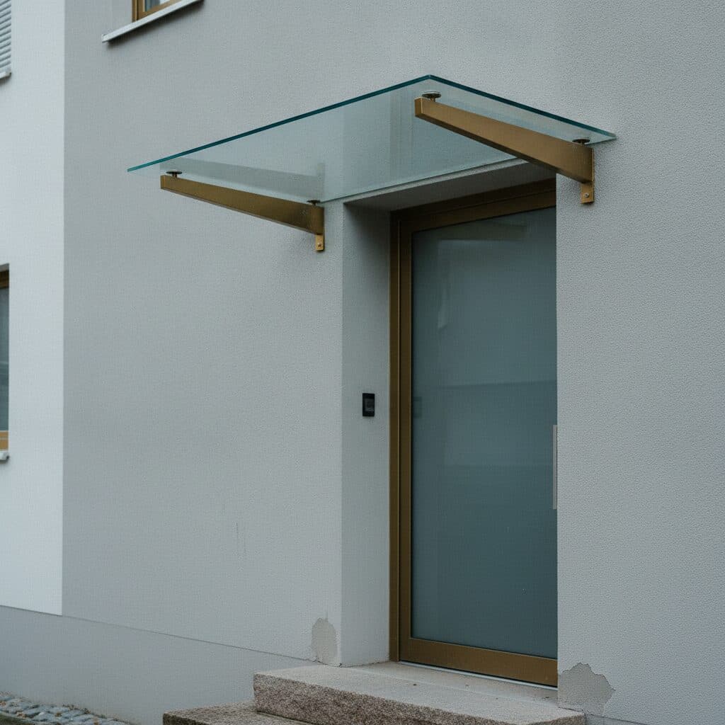 Schmales Haustür-Vordach aus Aluminium mit VSG-Glasscheibe