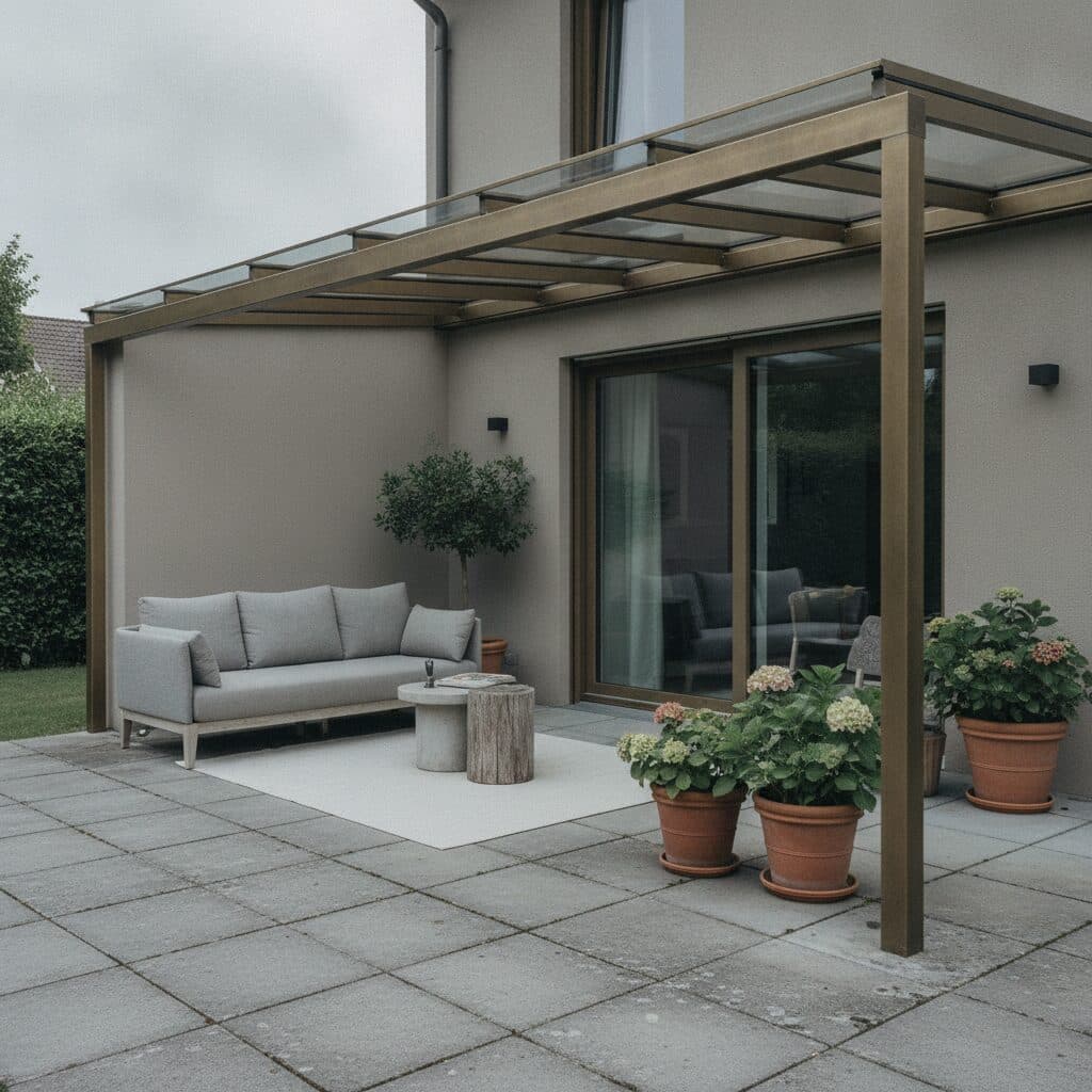 Terrasse mit neuer Aluminium-Glasüberdachung