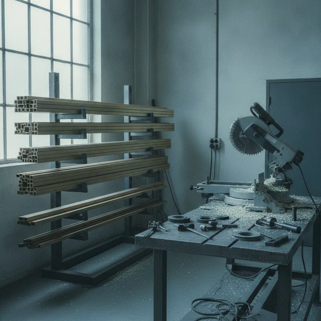 Werkstatt mit Aluminiumprofilen